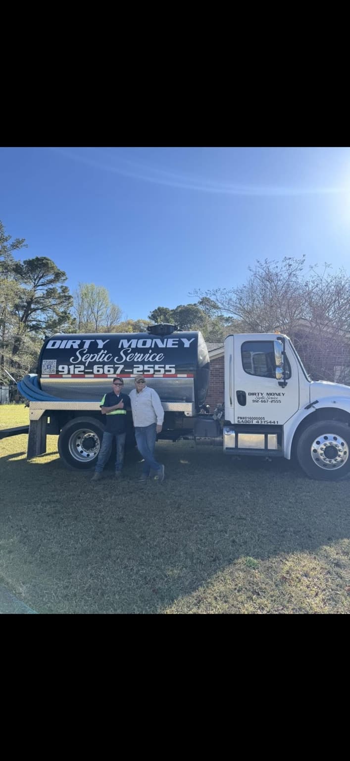 Dirty Money Septic Service team with pump truck